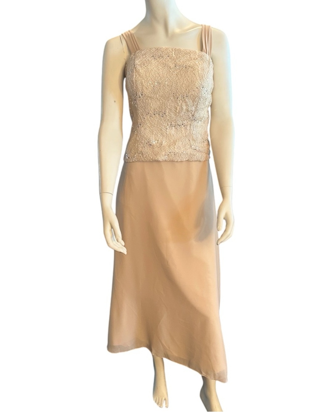 Gown Gallery Mother of Bride/Groom Lace, Sequin & Chiffon Dress Beige 14 NWT